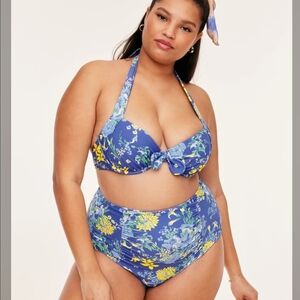 NWT Adore Me Shelby Contour Blue Floral Bikini Set Size 38C Top, Xl Bottoms